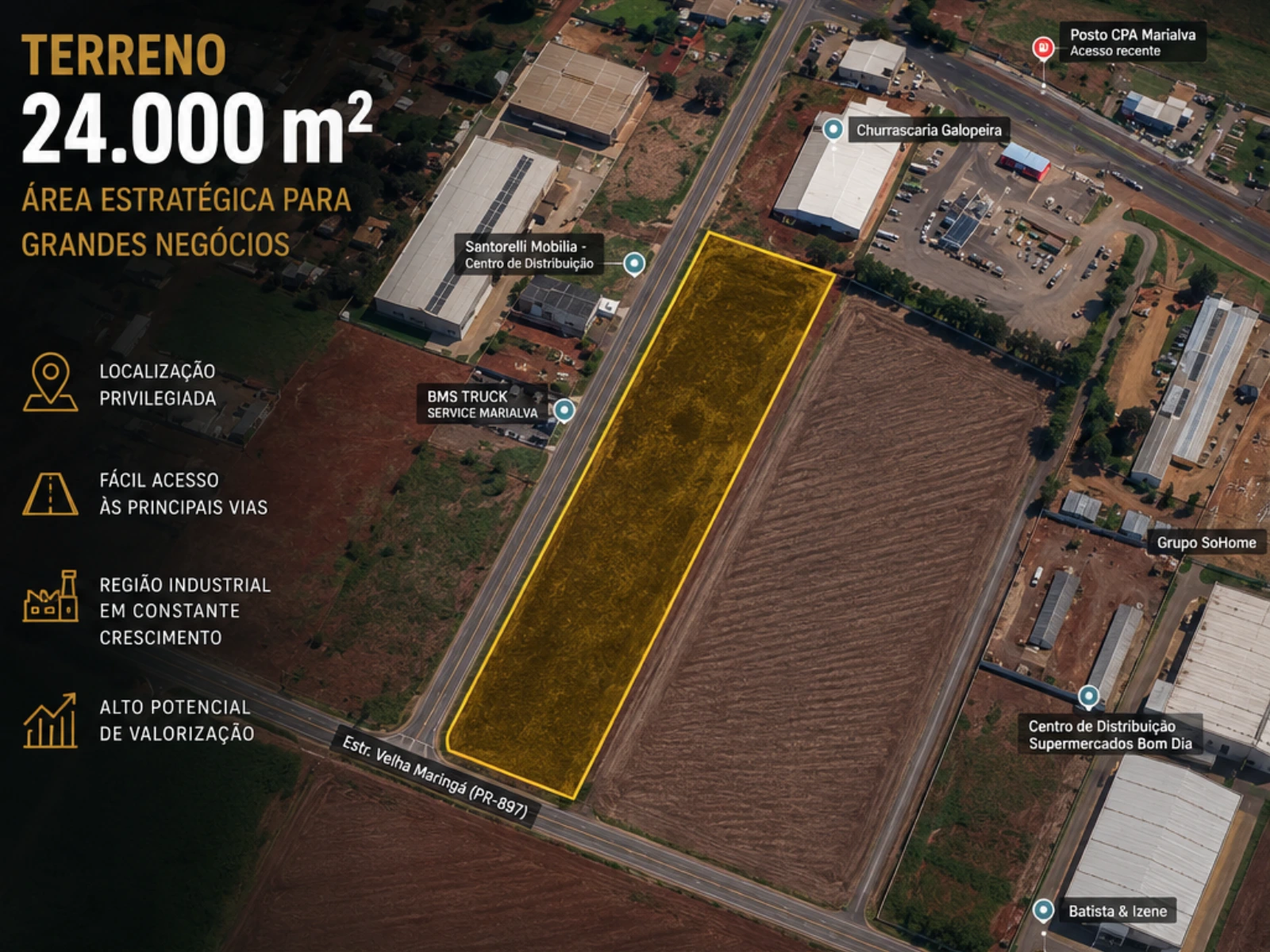 Terreno Comercial à venda, 24000m² / Estrada Velha / Marialva-PR